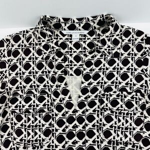 Diane Von Furstenberg Dilly Silk Caning Print Shirt Dress Mocha Brown Cream